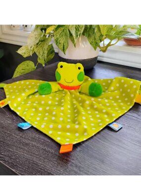 Taggies Green Frog baby Security Blanket,Sensory, Rattle